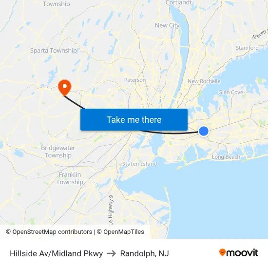 Hillside Av/Midland Pkwy to Randolph, NJ map