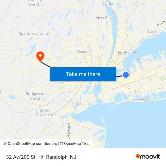 32 Av/200 St to Randolph, NJ map