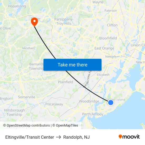 Eltingville/Transit Center to Randolph, NJ map