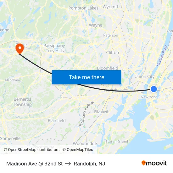 Madison Ave @ 32nd St to Randolph, NJ map