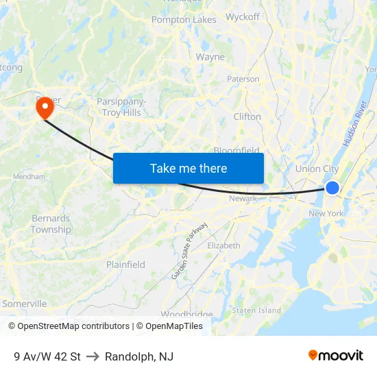 9 Av/W 42 St to Randolph, NJ map