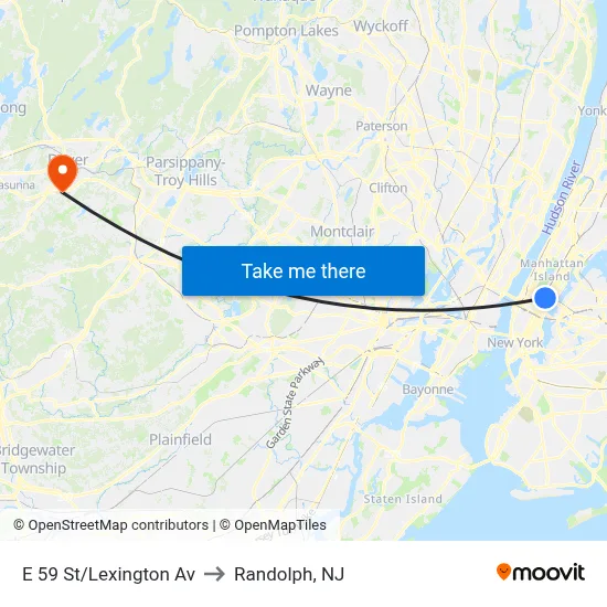 E 59 St/Lexington Av to Randolph, NJ map