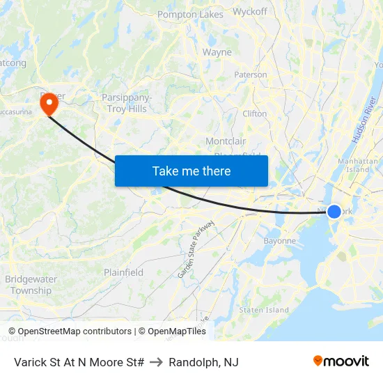 Varick St At N Moore St# to Randolph, NJ map