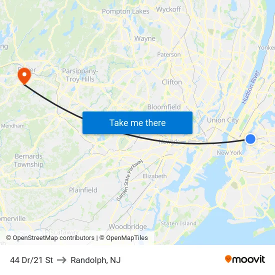 44 Dr/21 St to Randolph, NJ map