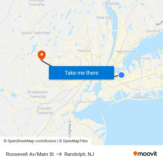 Roosevelt Av/Main St to Randolph, NJ map