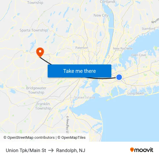 Union Tpk/Main St to Randolph, NJ map