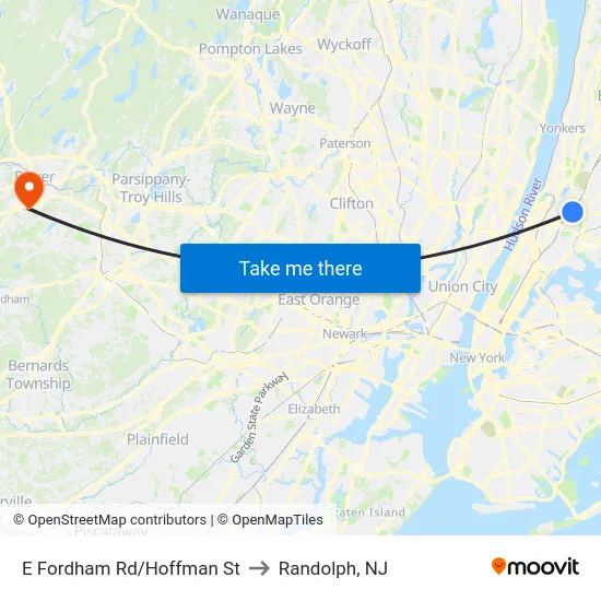 E Fordham Rd/Hoffman St to Randolph, NJ map