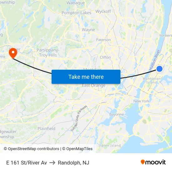 E 161 St/River Av to Randolph, NJ map