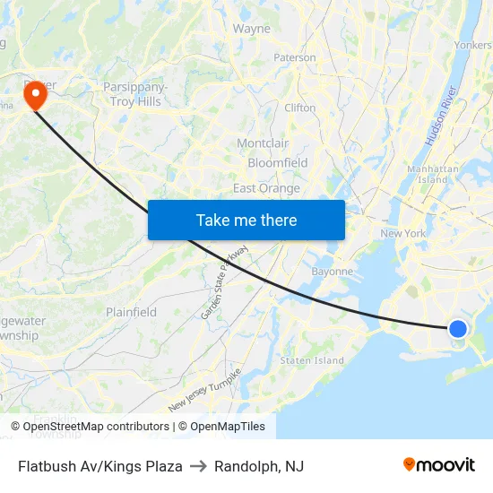 Flatbush Av/Kings Plaza to Randolph, NJ map
