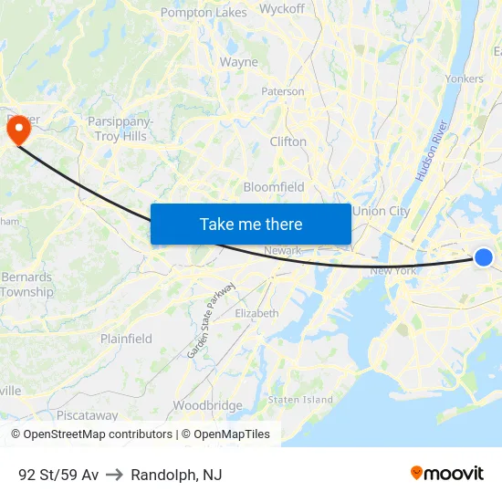92 St/59 Av to Randolph, NJ map