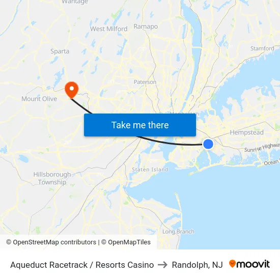 Aqueduct Racetrack / Resorts Casino to Randolph, NJ map