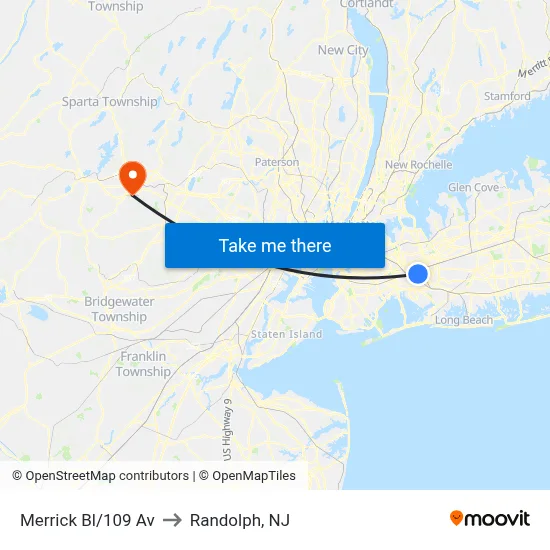 Merrick Bl/109 Av to Randolph, NJ map