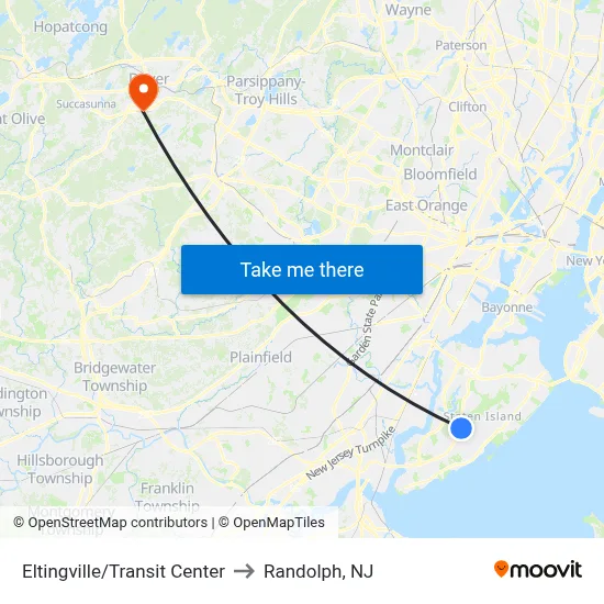 Eltingville/Transit Center to Randolph, NJ map