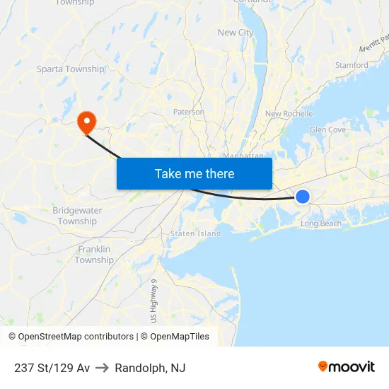 237 St/129 Av to Randolph, NJ map