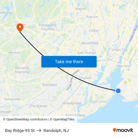 Bay Ridge-95 St to Randolph, NJ map