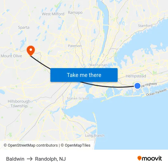 Baldwin to Randolph, NJ map