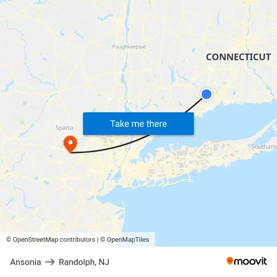 Ansonia to Randolph, NJ map