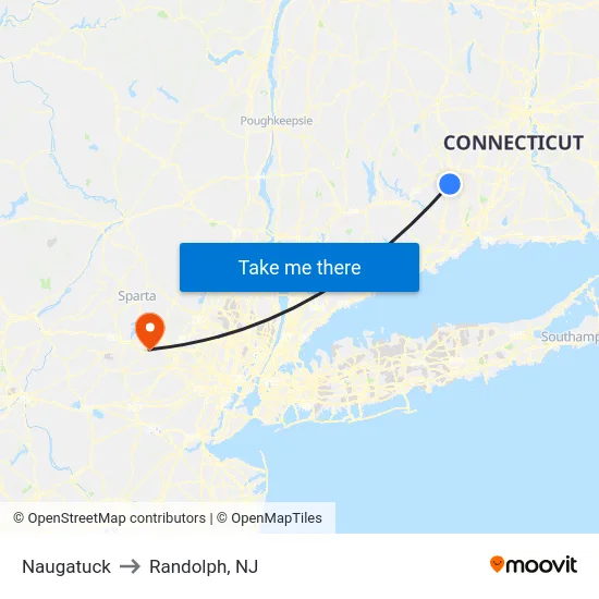Naugatuck to Randolph, NJ map