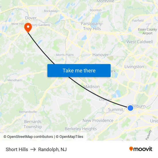 Short Hills to Randolph, NJ map