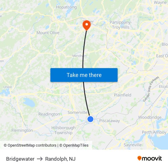 Bridgewater to Randolph, NJ map