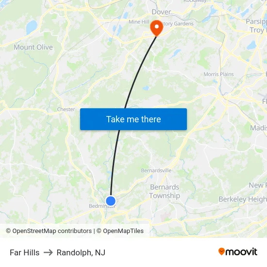 Far Hills to Randolph, NJ map