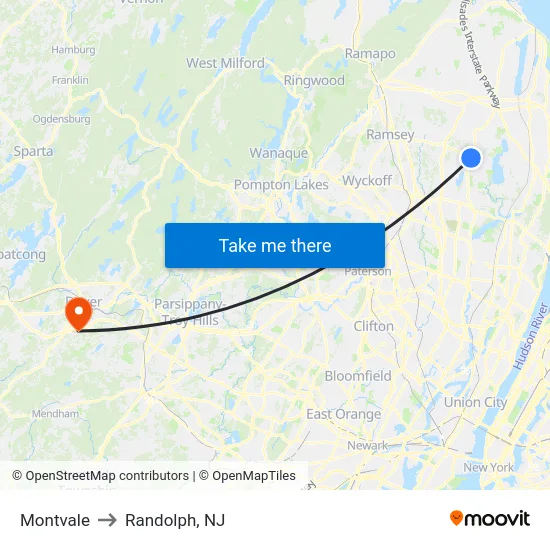 Montvale to Randolph, NJ map