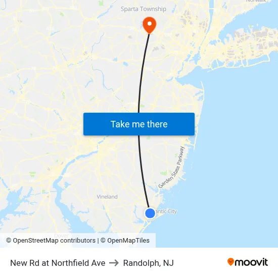 New Rd at Northfield Ave to Randolph, NJ map