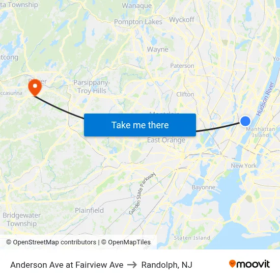 Anderson Ave at Fairview Ave to Randolph, NJ map