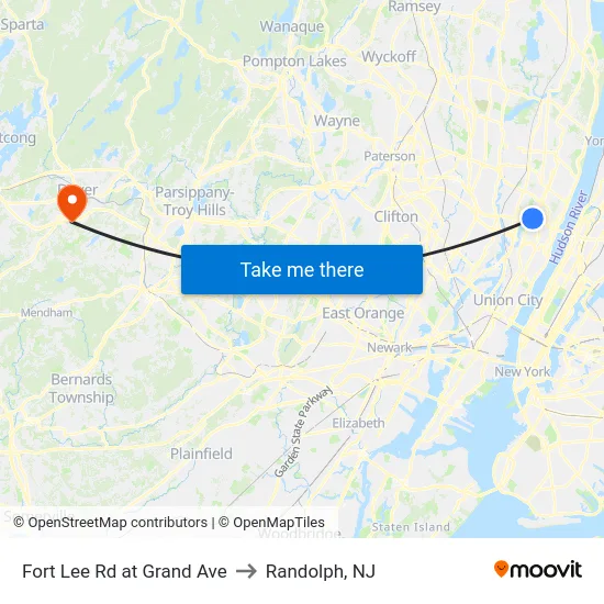 Fort Lee Rd at Grand Ave to Randolph, NJ map