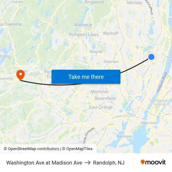 Washington Ave at Madison Ave to Randolph, NJ map
