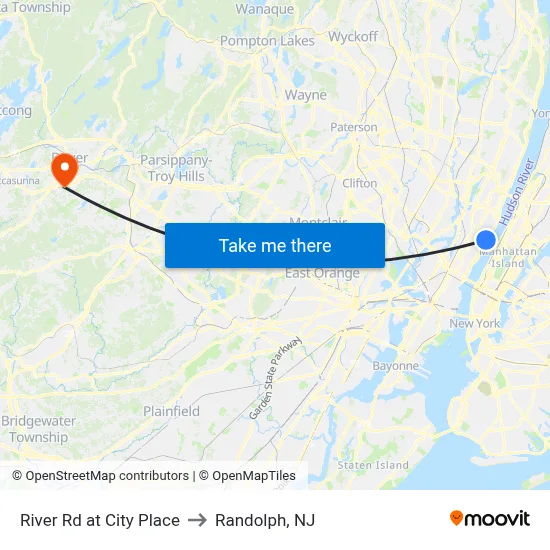 River Rd at City Place to Randolph, NJ map