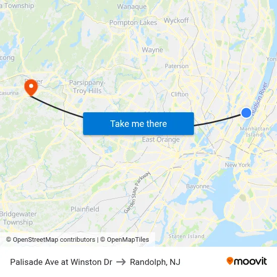 Palisade Ave at Winston Dr to Randolph, NJ map