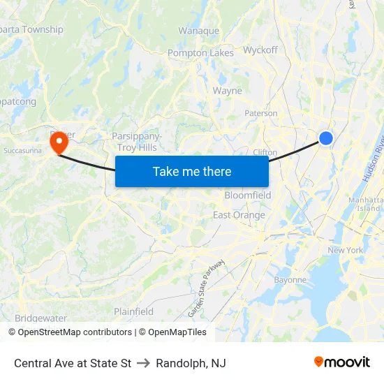 Central Ave at State St to Randolph, NJ map