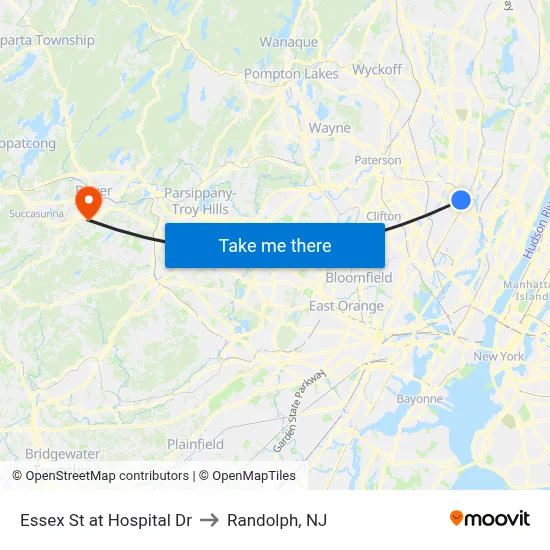 Essex St at Hospital Dr to Randolph, NJ map