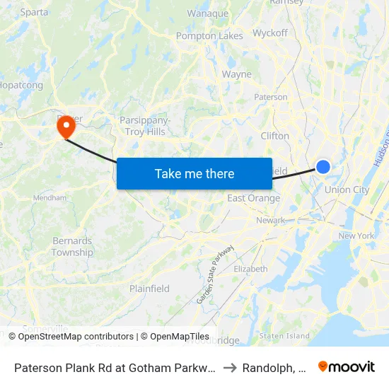 Paterson Plank Rd at Gotham Parkway to Randolph, NJ map