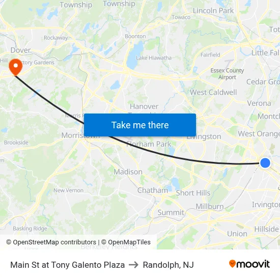 Main St at Tony Galento Plaza to Randolph, NJ map