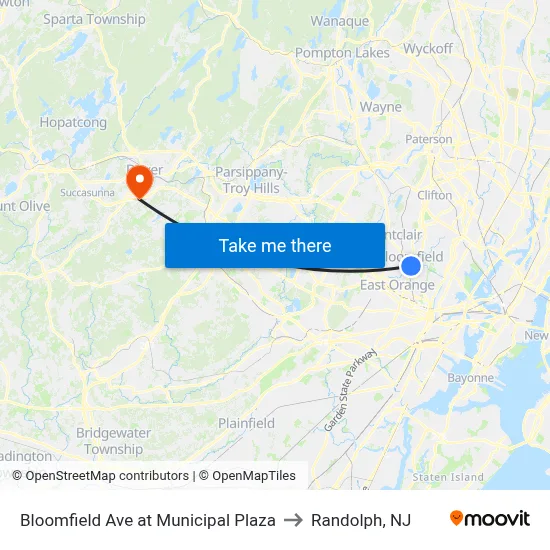 Bloomfield Ave at Municipal Plaza to Randolph, NJ map