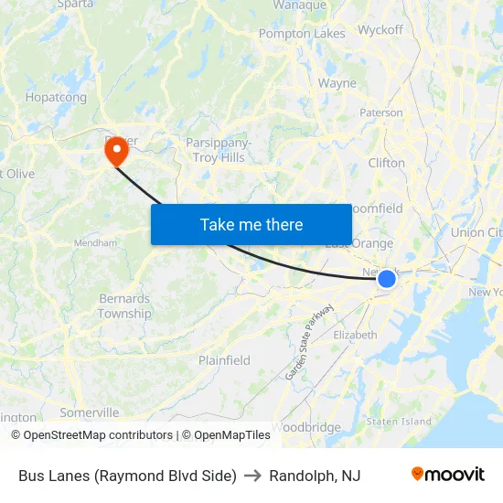 Bus Lanes (Raymond Blvd Side) to Randolph, NJ map