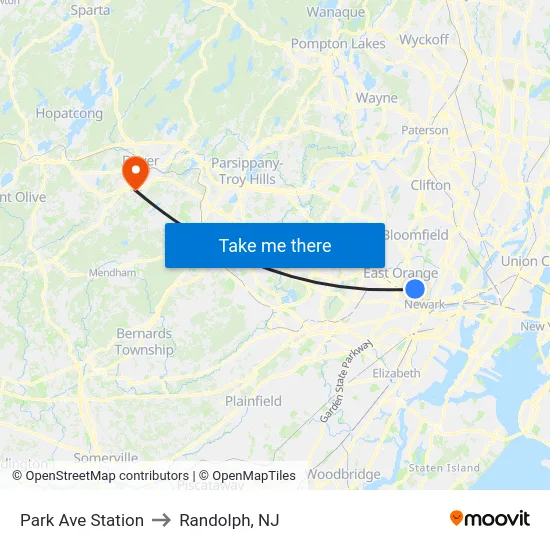 Park Ave Station to Randolph, NJ map