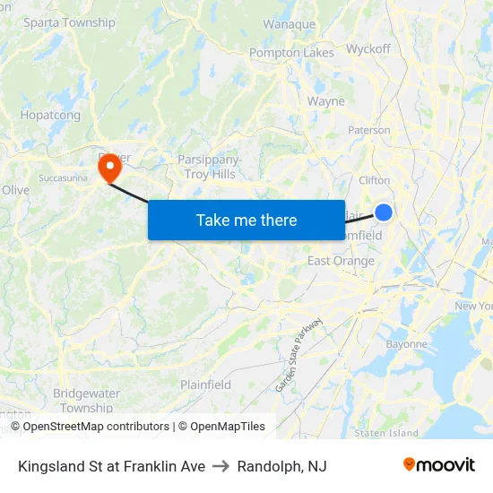Kingsland St at Franklin Ave to Randolph, NJ map