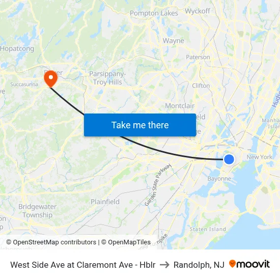 West Side Ave at Claremont Ave - Hblr to Randolph, NJ map