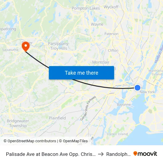 Palisade Ave at Beacon Ave Opp. Christ Hospital to Randolph, NJ map