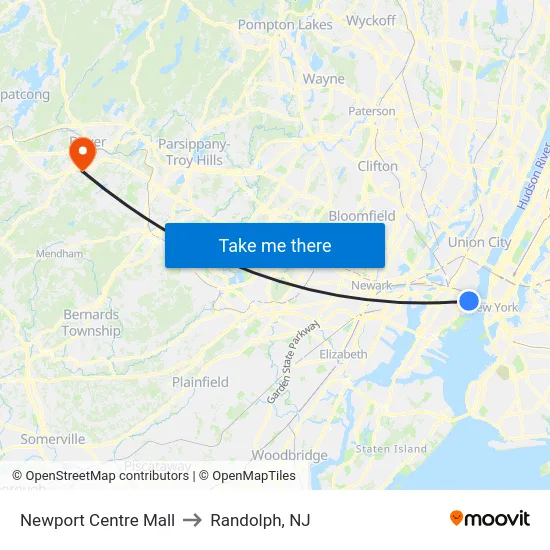 Newport Centre Mall to Randolph, NJ map