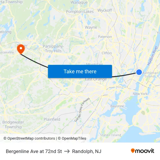 Bergenline Ave at 72nd St to Randolph, NJ map