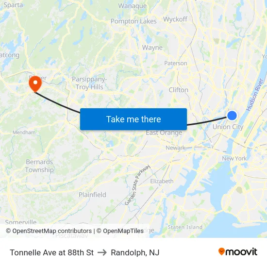 Tonnelle Ave at 88th St to Randolph, NJ map