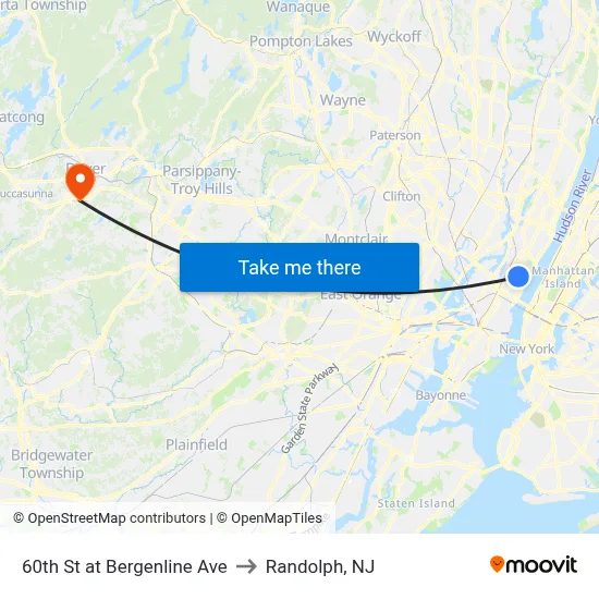 60th St at Bergenline Ave to Randolph, NJ map