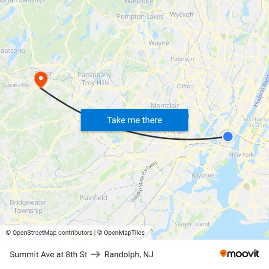 Summit Ave at 8th St to Randolph, NJ map