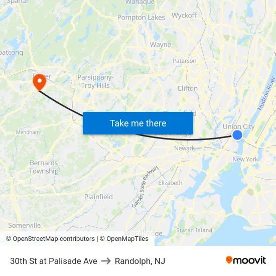 30th St at Palisade Ave to Randolph, NJ map