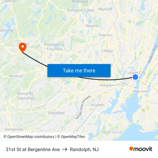 31st St at Bergenline Ave to Randolph, NJ map