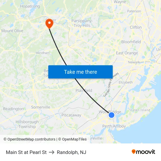 Main St at Pearl St to Randolph, NJ map